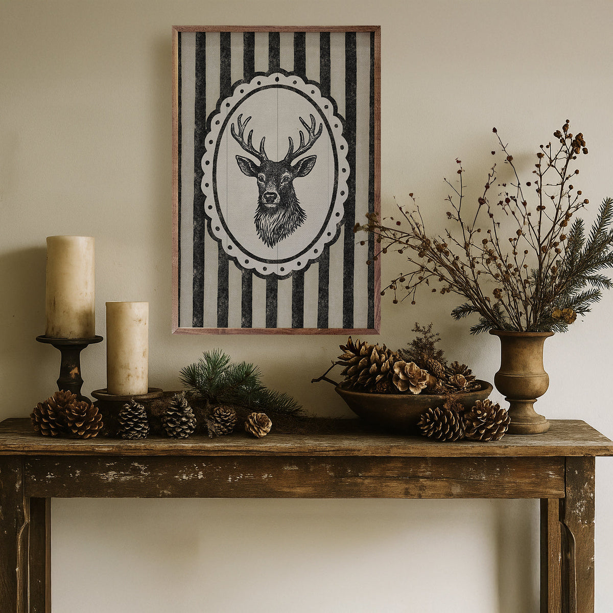 Vintage Reindeer Portrait Wood Framed Print