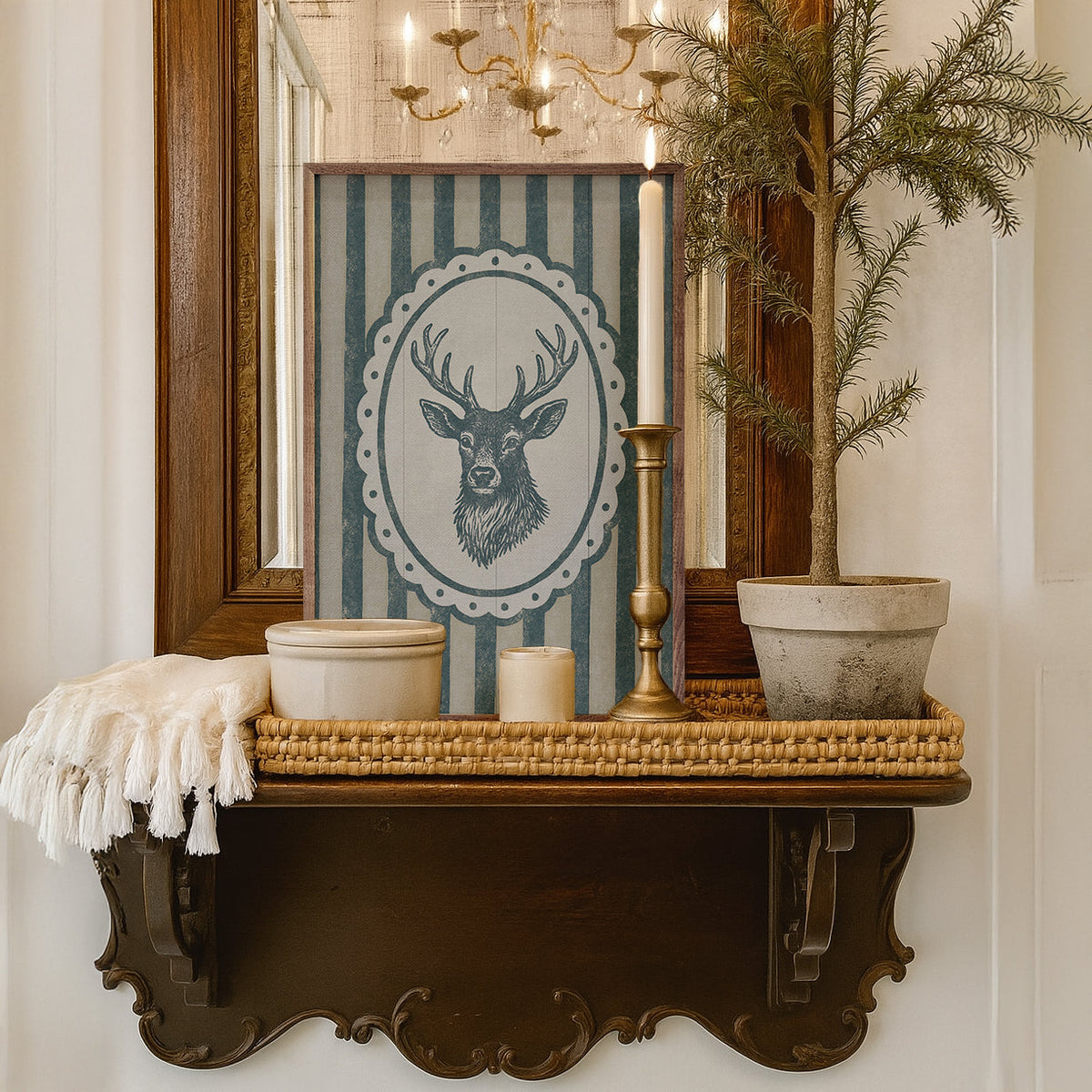 Vintage Reindeer Portrait Wood Framed Print