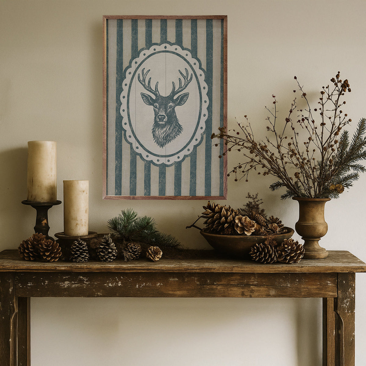 Vintage Reindeer Portrait Wood Framed Print