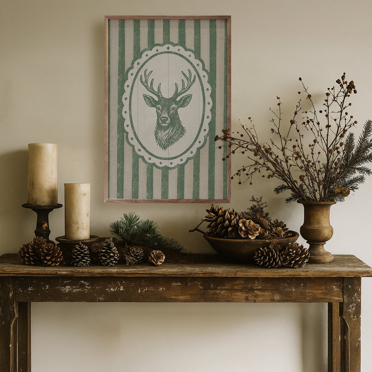 Vintage Reindeer Portrait Wood Framed Print