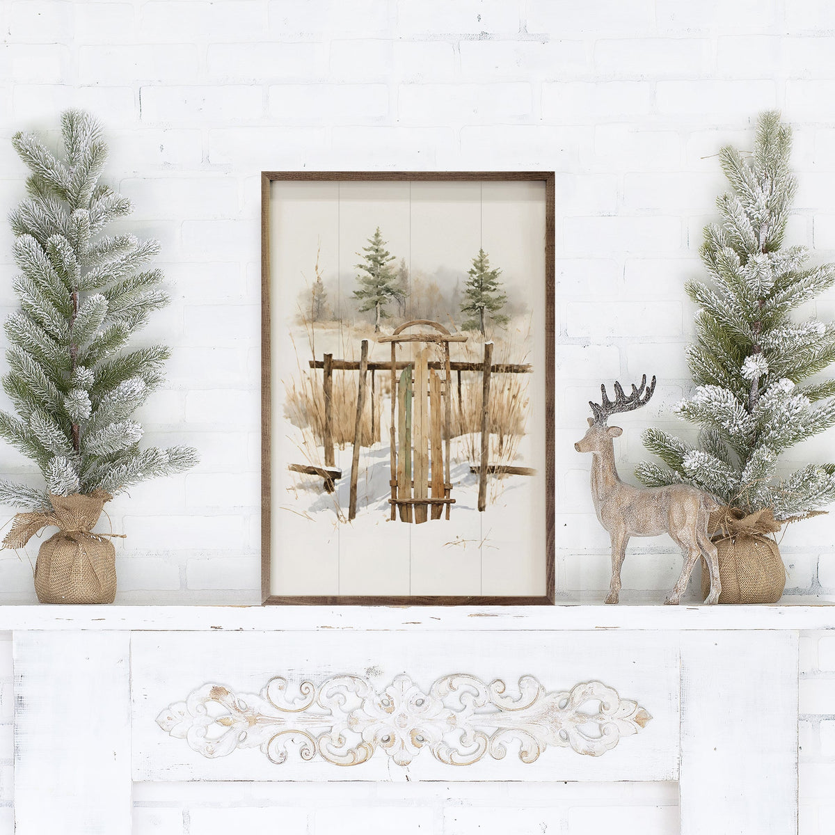 Vintage Sleigh Resting Wood Framed Print