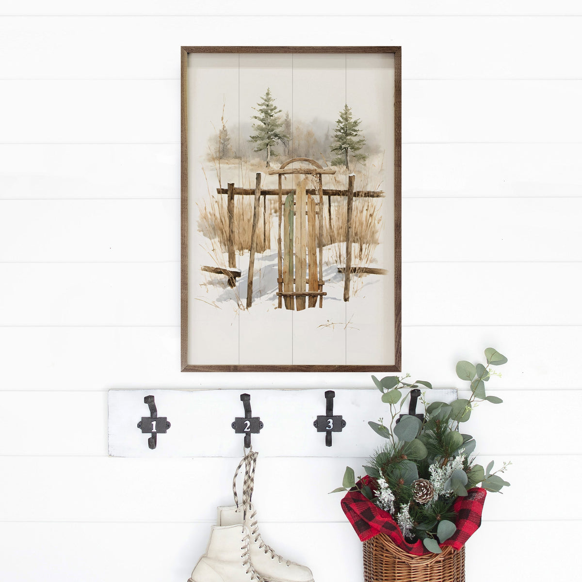 Vintage Sleigh Resting Wood Framed Print