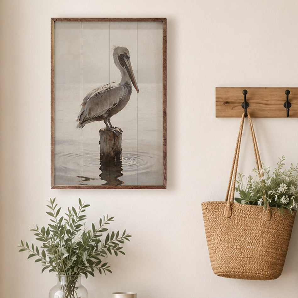 Weathered Pelican Portrait Wood Framed Print