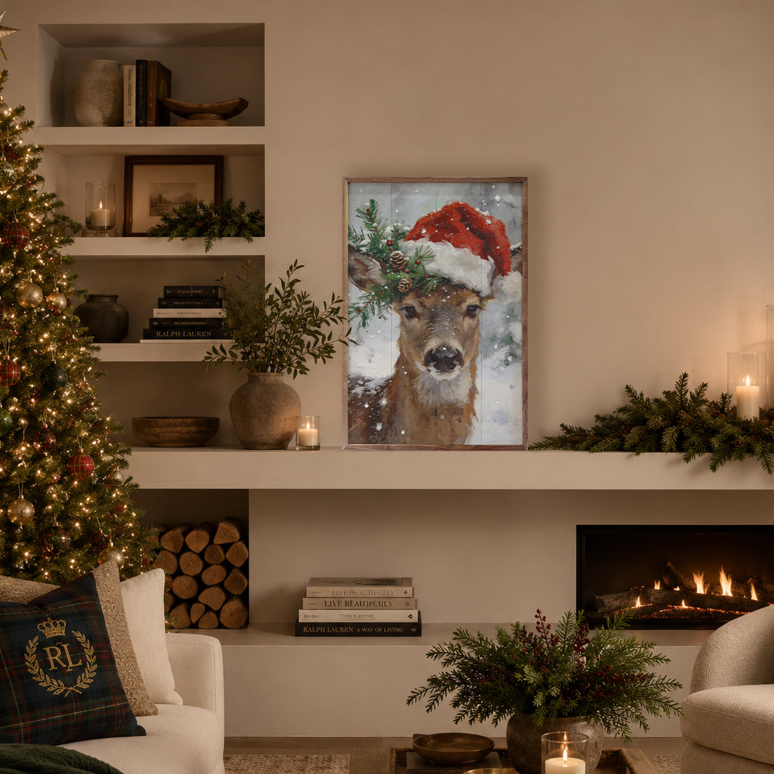 Winter Deer Noel Wood Framed Print