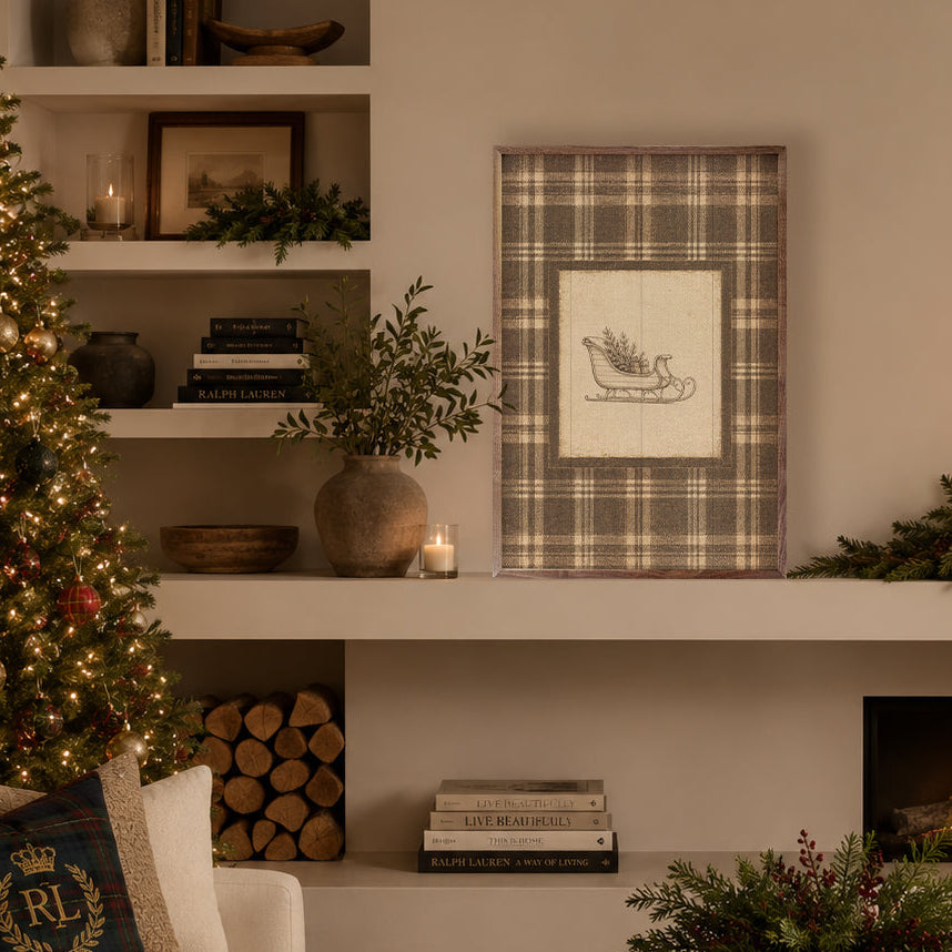 Woodland Sleigh Plaid Wood Framed Print