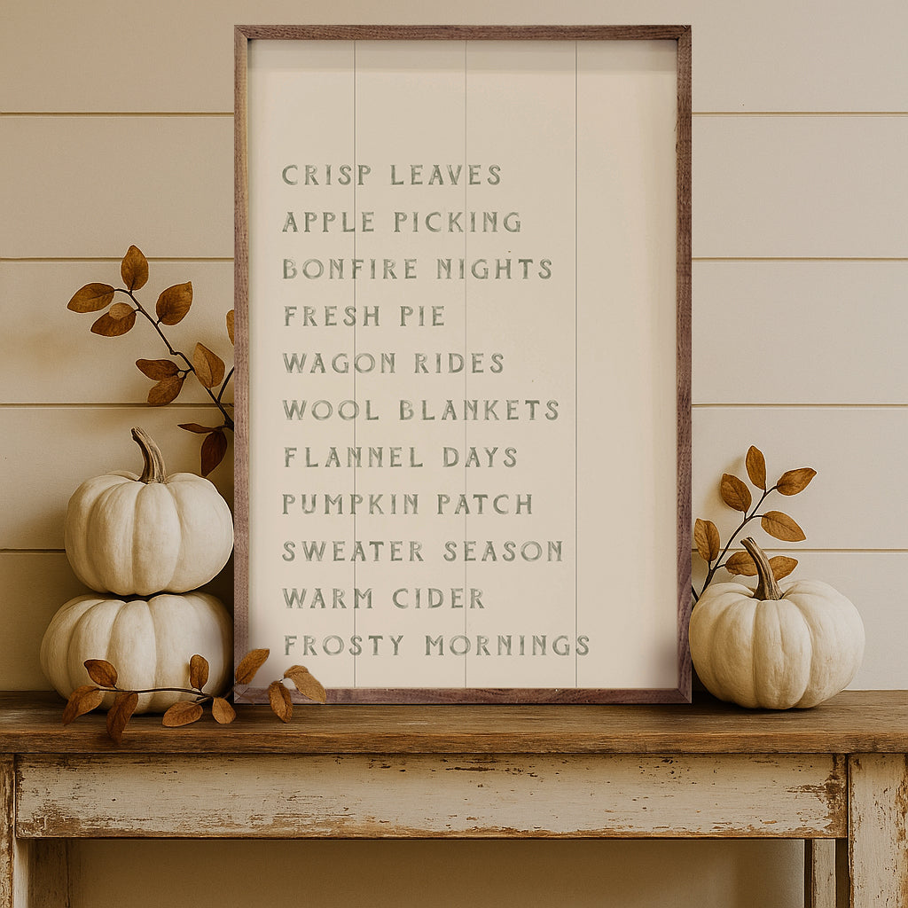 Autumn Activities List Wood Framed Print