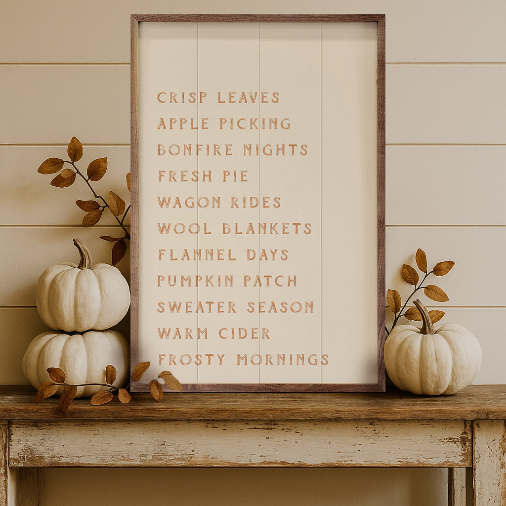 Autumn Activities List Wood Framed Print