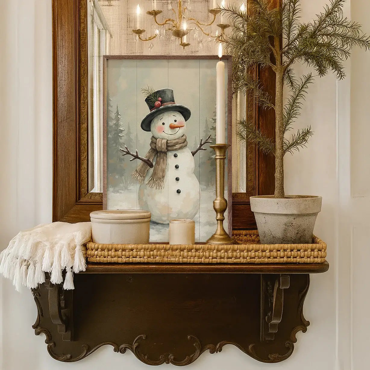Snowman Wood Framed Print