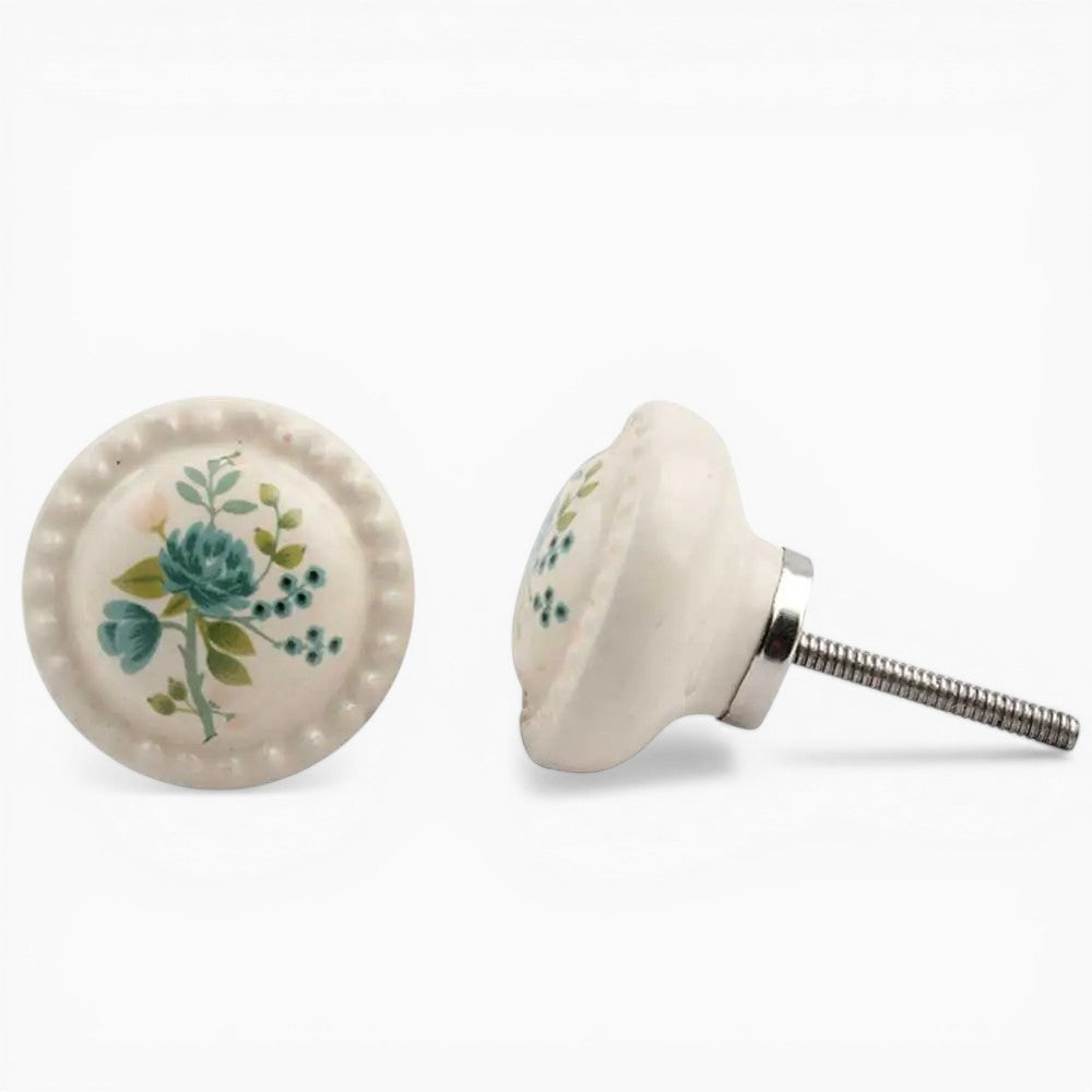 Vintage Beaded Blue Floral Knob