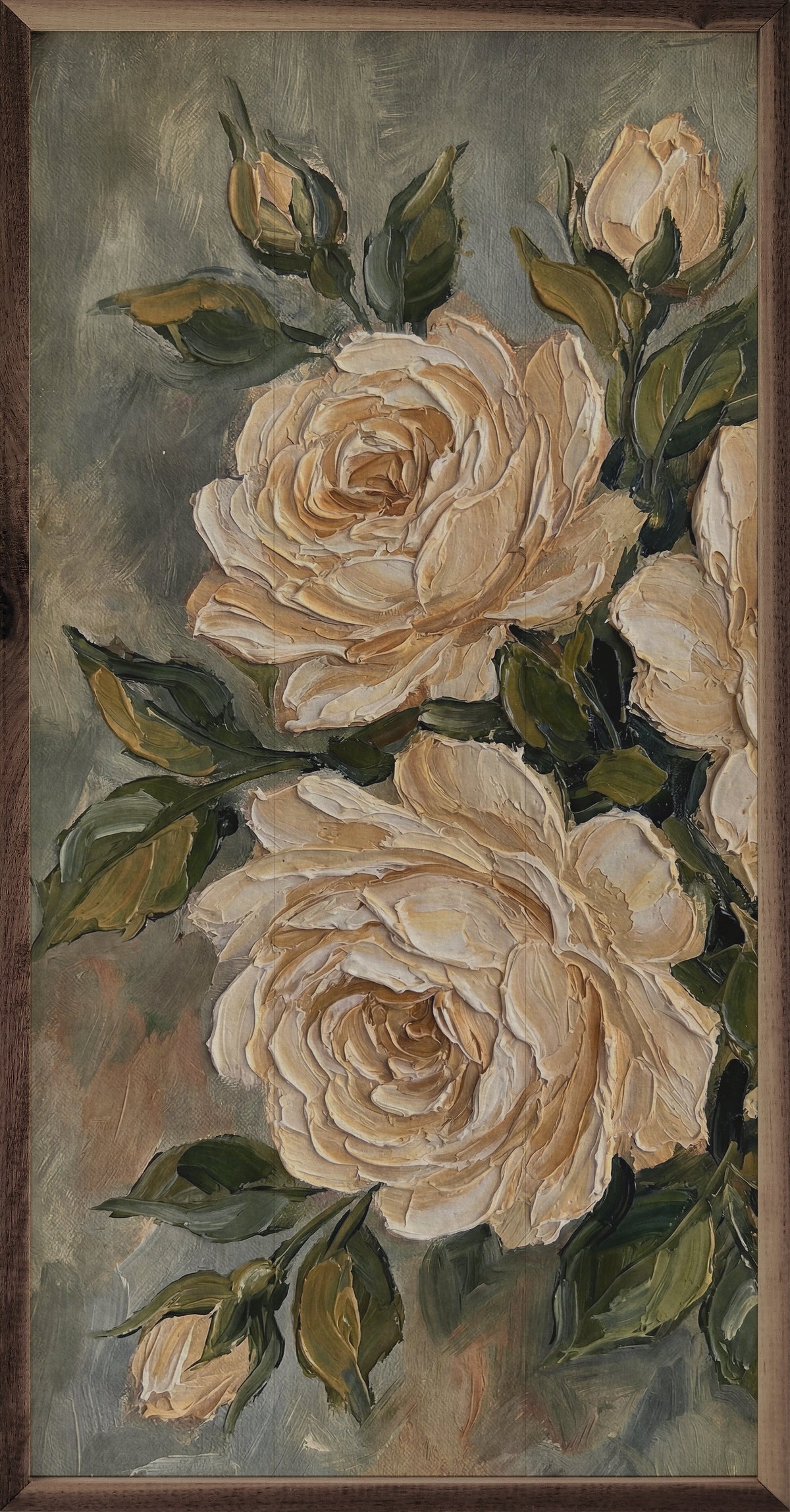 Antique White Rose Study Wood Framed Print