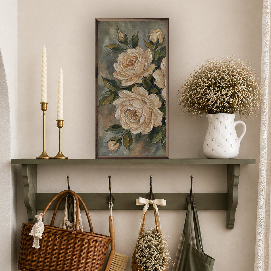 Antique White Rose Study Wood Framed Print