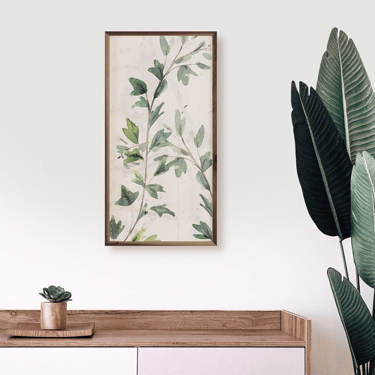 Botanical Panel 1 Two Vines By Nina Blue Wood Framed Print