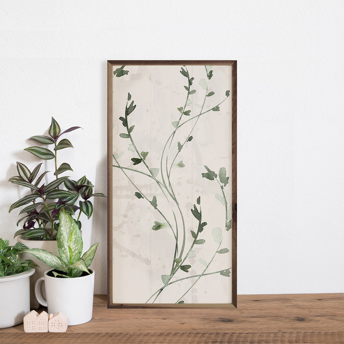 Botanical Panel 3 Thin Vines By Nina Blue Wood Framed Print