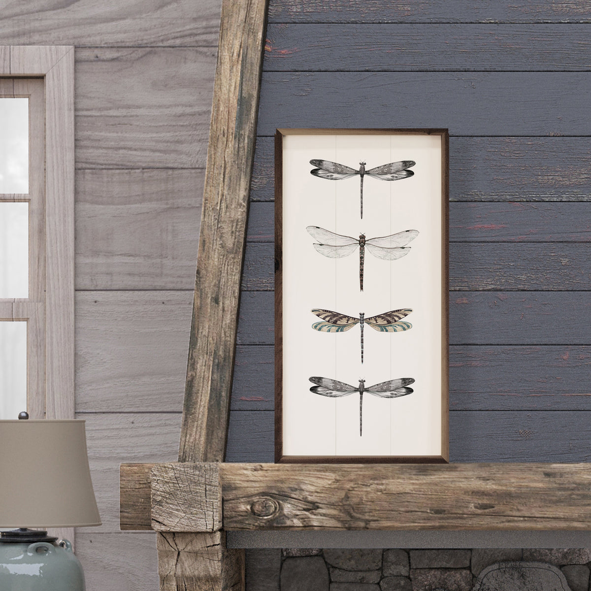 Four Dragonflies Wood Framed Print