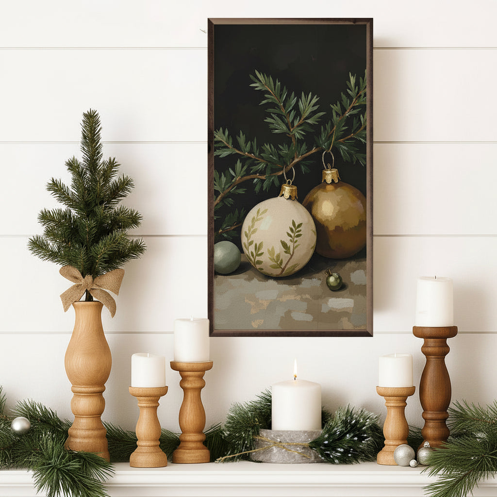 Gold & White Ornament Wood Framed Print