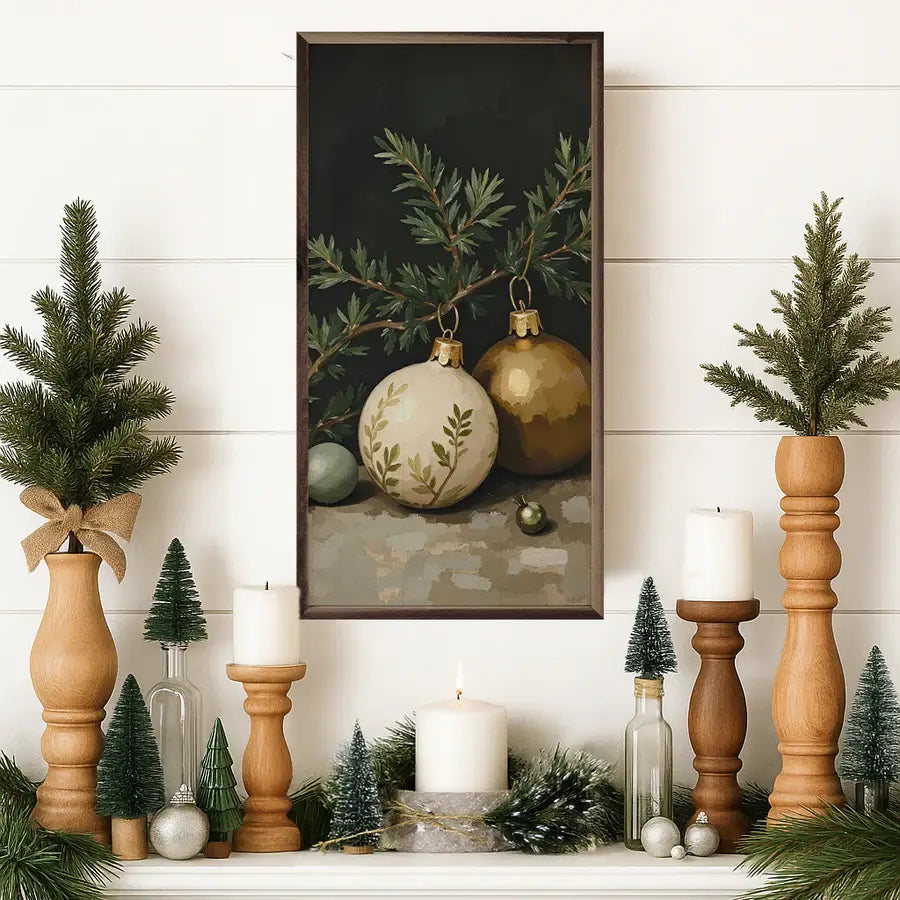 Gold & White Ornament Wood Framed Print