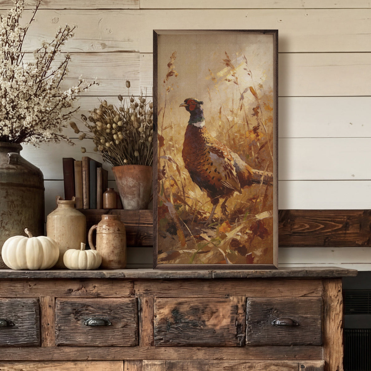 Pheasant In Golden Field Wood Framed Print