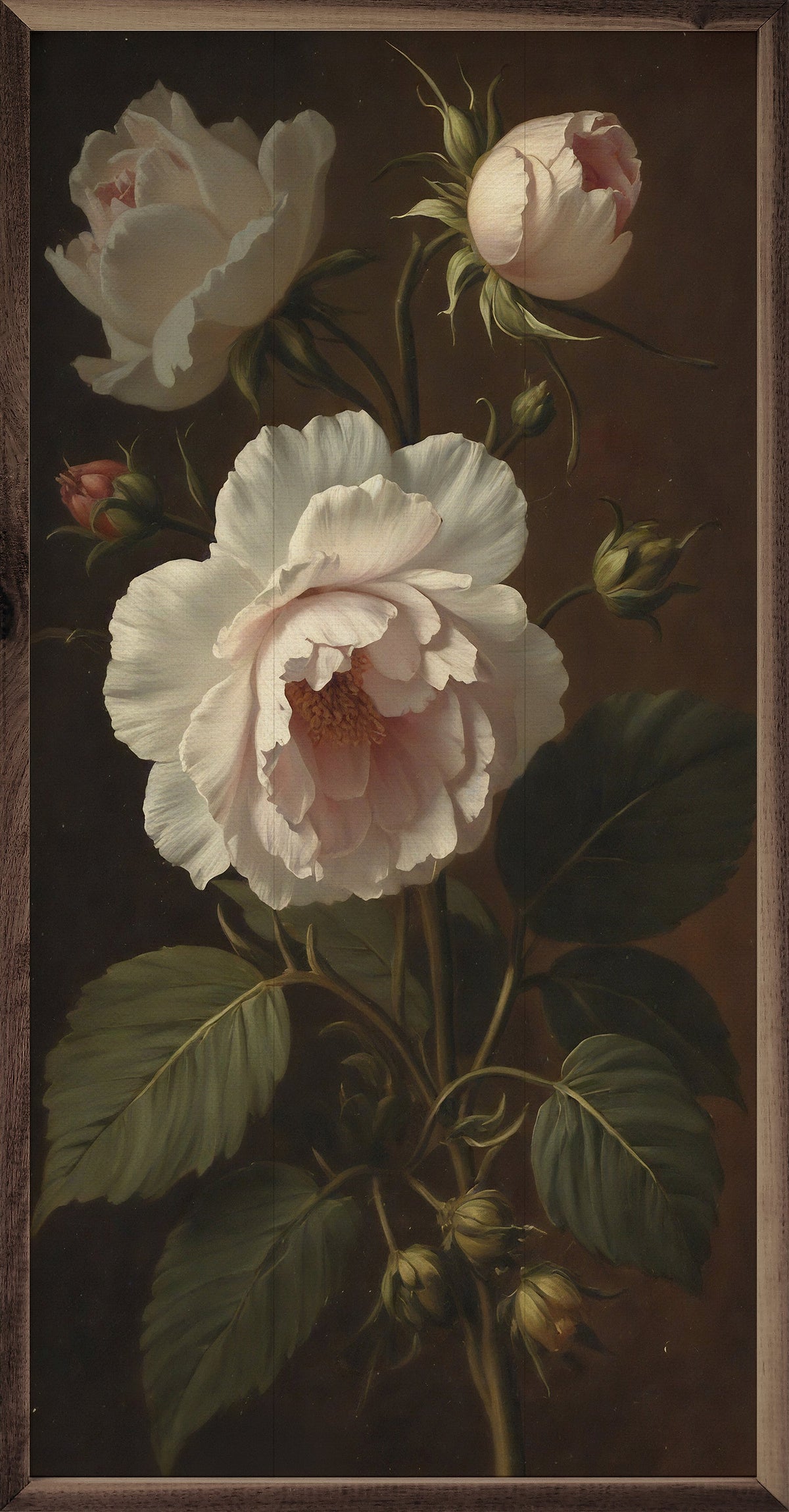 Vintage Ivory Peonies Wood Framed Print
