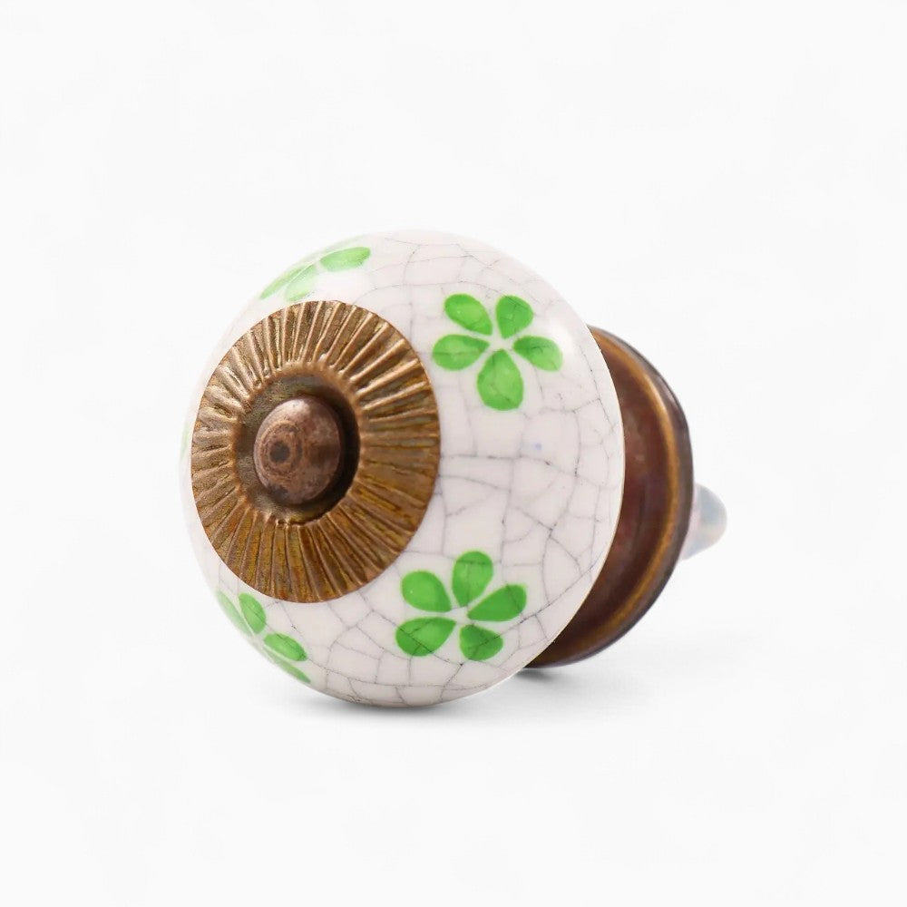 Green Floral Crackle Knob