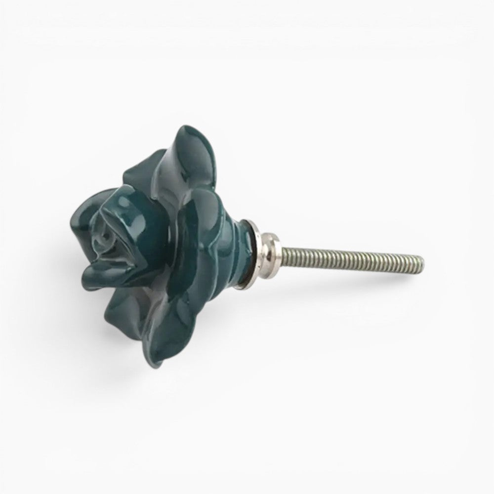 Forest Green Ceramic Rose Knob