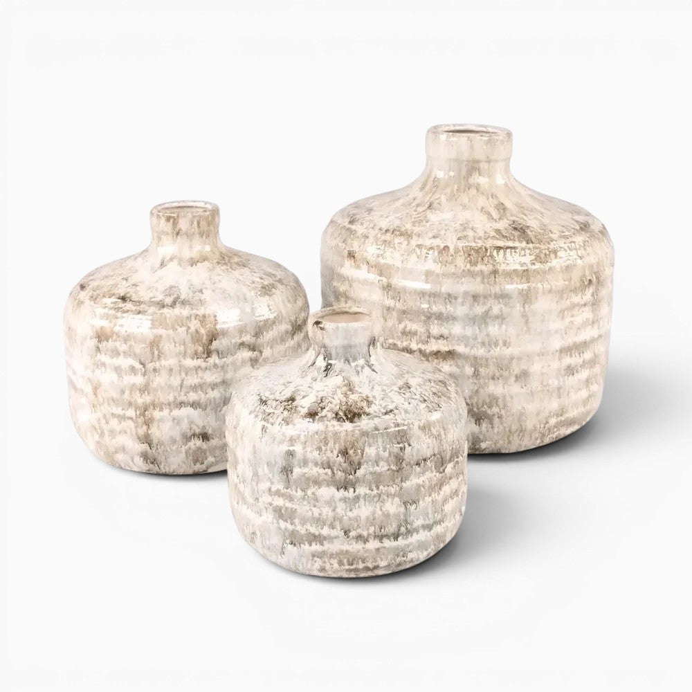 Neutral Drip Glaze Stoneware Bottle Vase