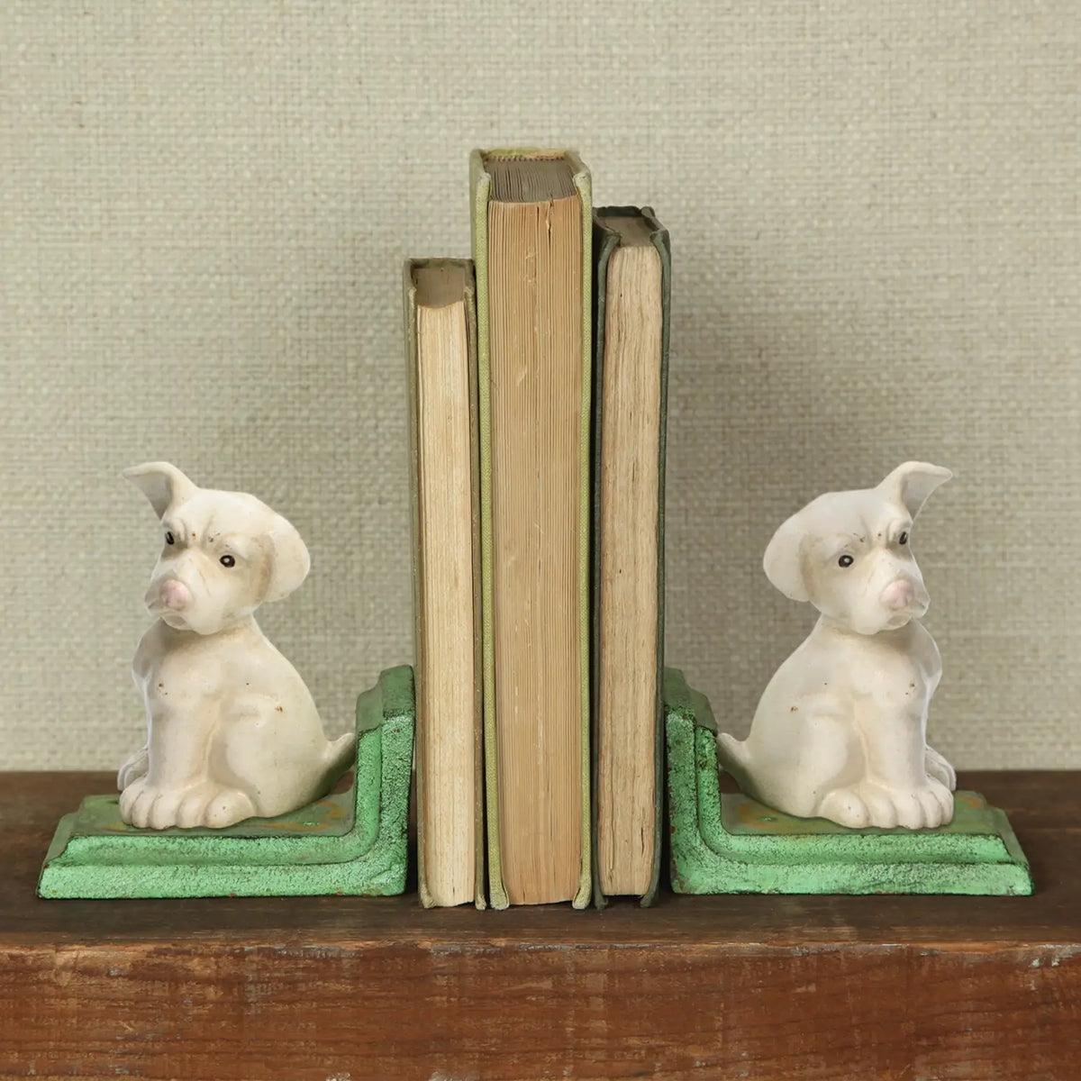 White Puppy Bookends Pair