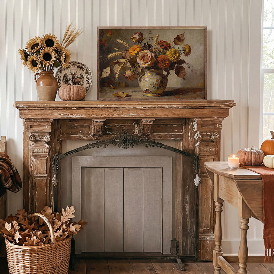 Autumn Rose & Wildflower Arrangement Wood Framed Print