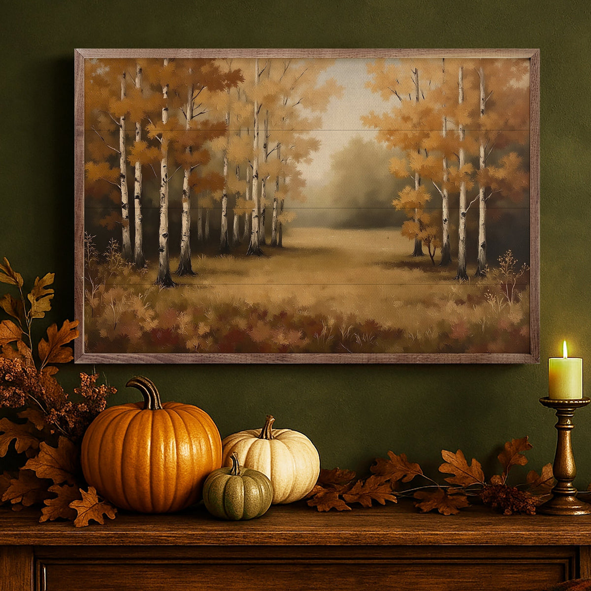 Autumn’s Birch Forest Wood Framed Print