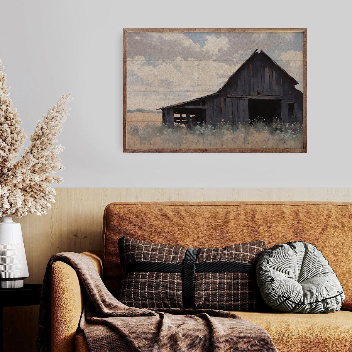 Black Barn In Field Wood Framed Print