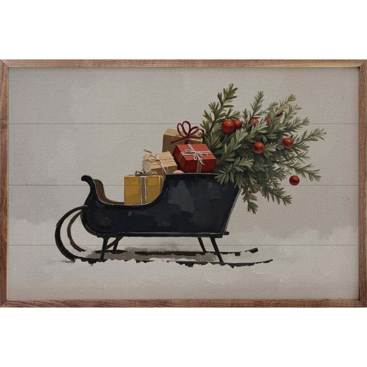 Black Sleigh Wood Framed Print