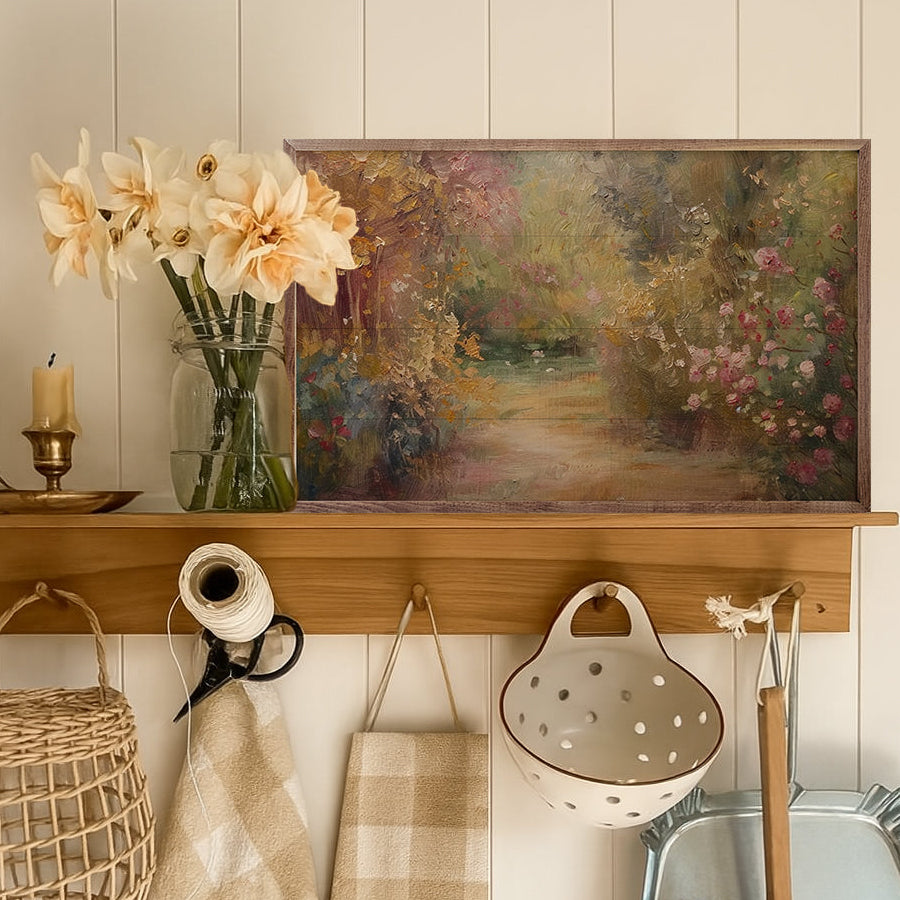 Blossoming Garden Wall Wood Framed Print