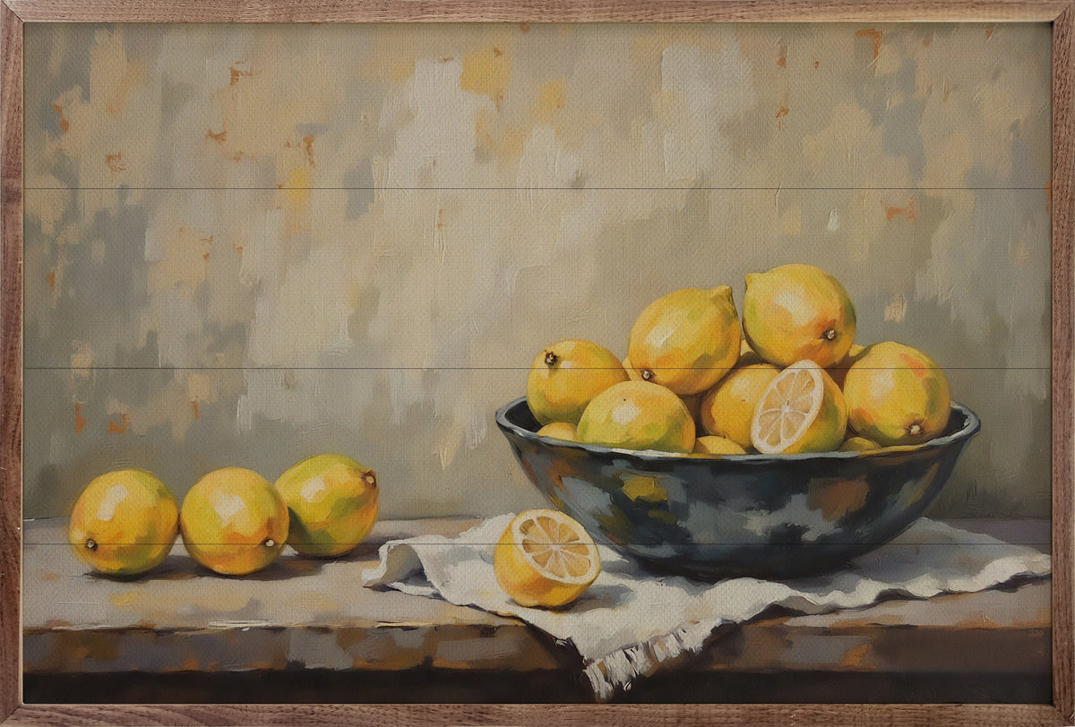 Bowl Of Lemons Wood Framed Print