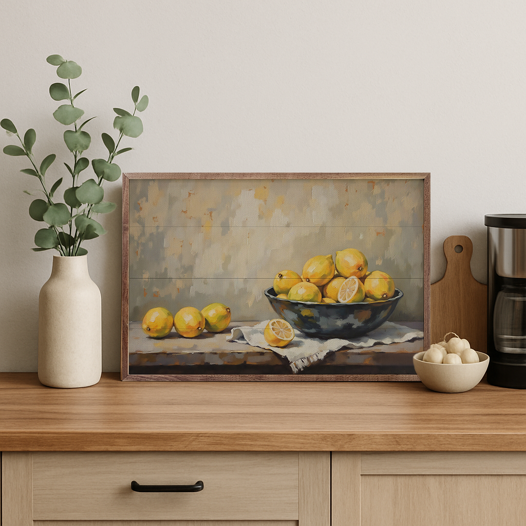 Bowl Of Lemons Wood Framed Print