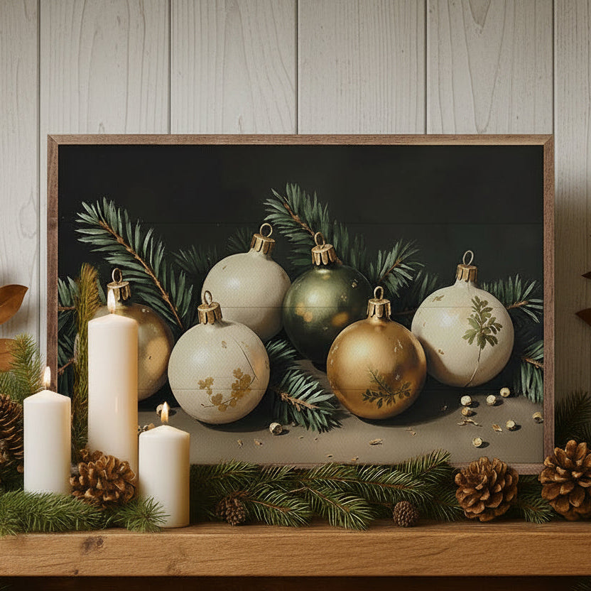Bright Christmas Ornaments Wood Framed Print