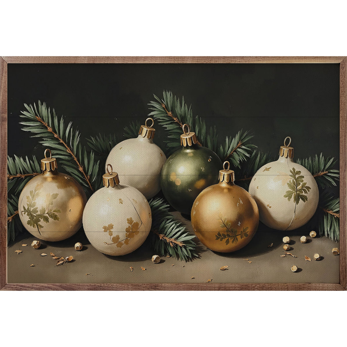 Bright Christmas Ornaments Wood Framed Print