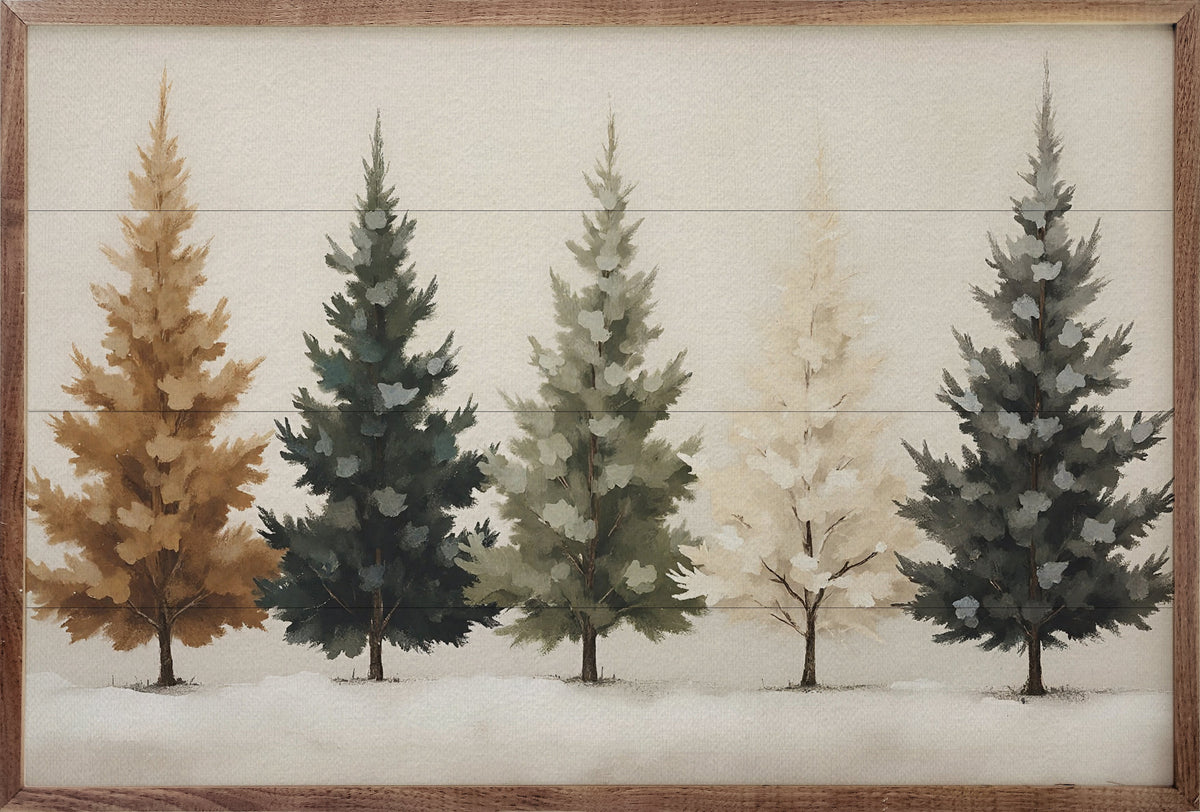 Colored Pine Trees Wood Framed Print