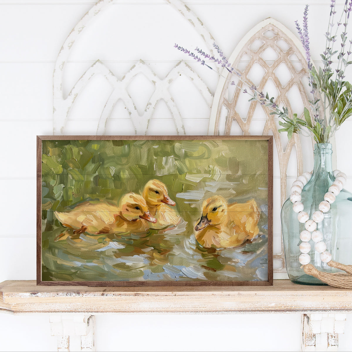 Duckling Swim Wood Framed Print