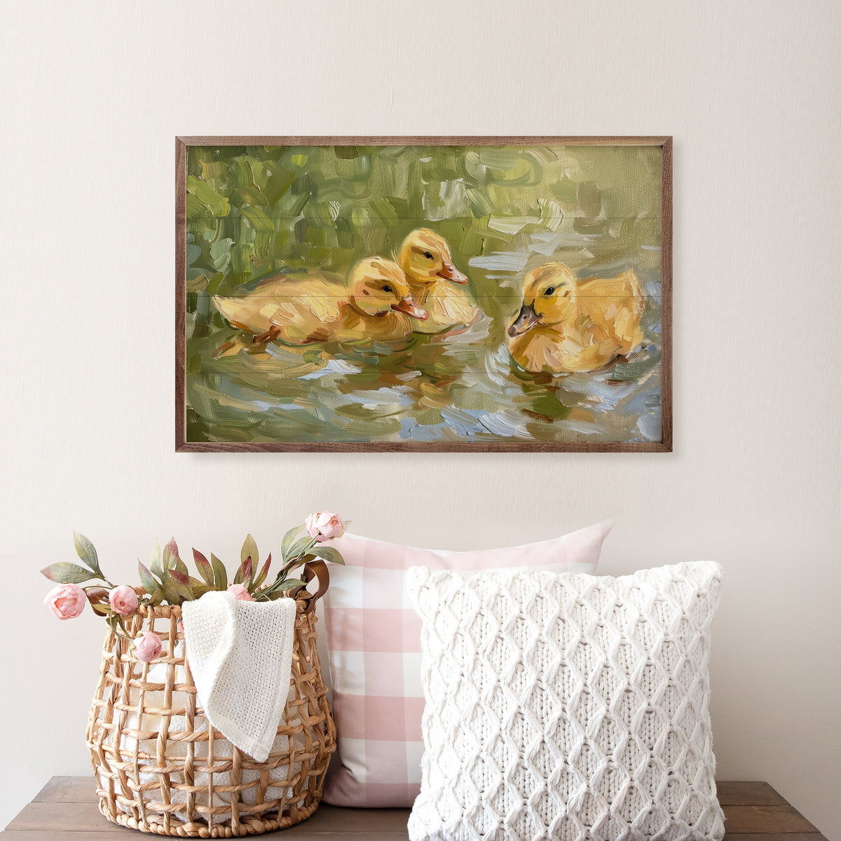 Duckling Swim Wood Framed Print