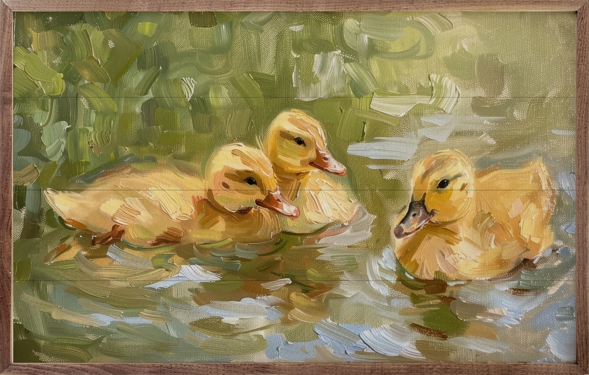 Duckling Swim Wood Framed Print