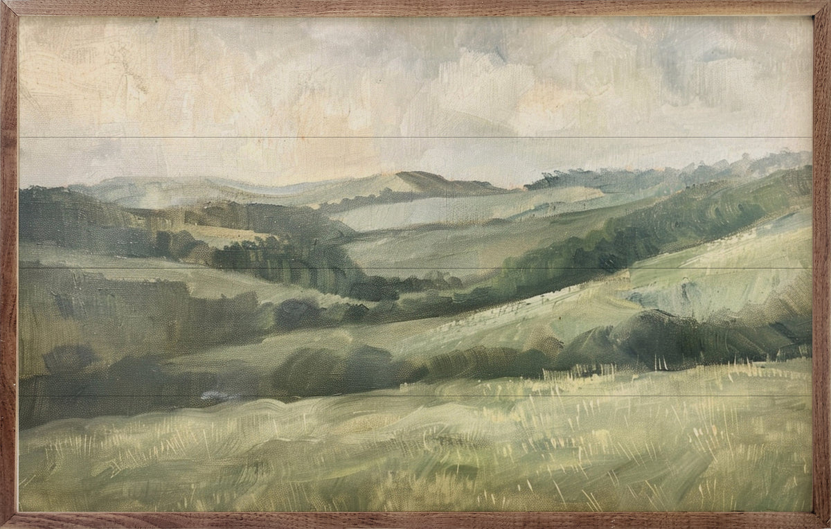 Green Hilly Landscape Wood Framed Print