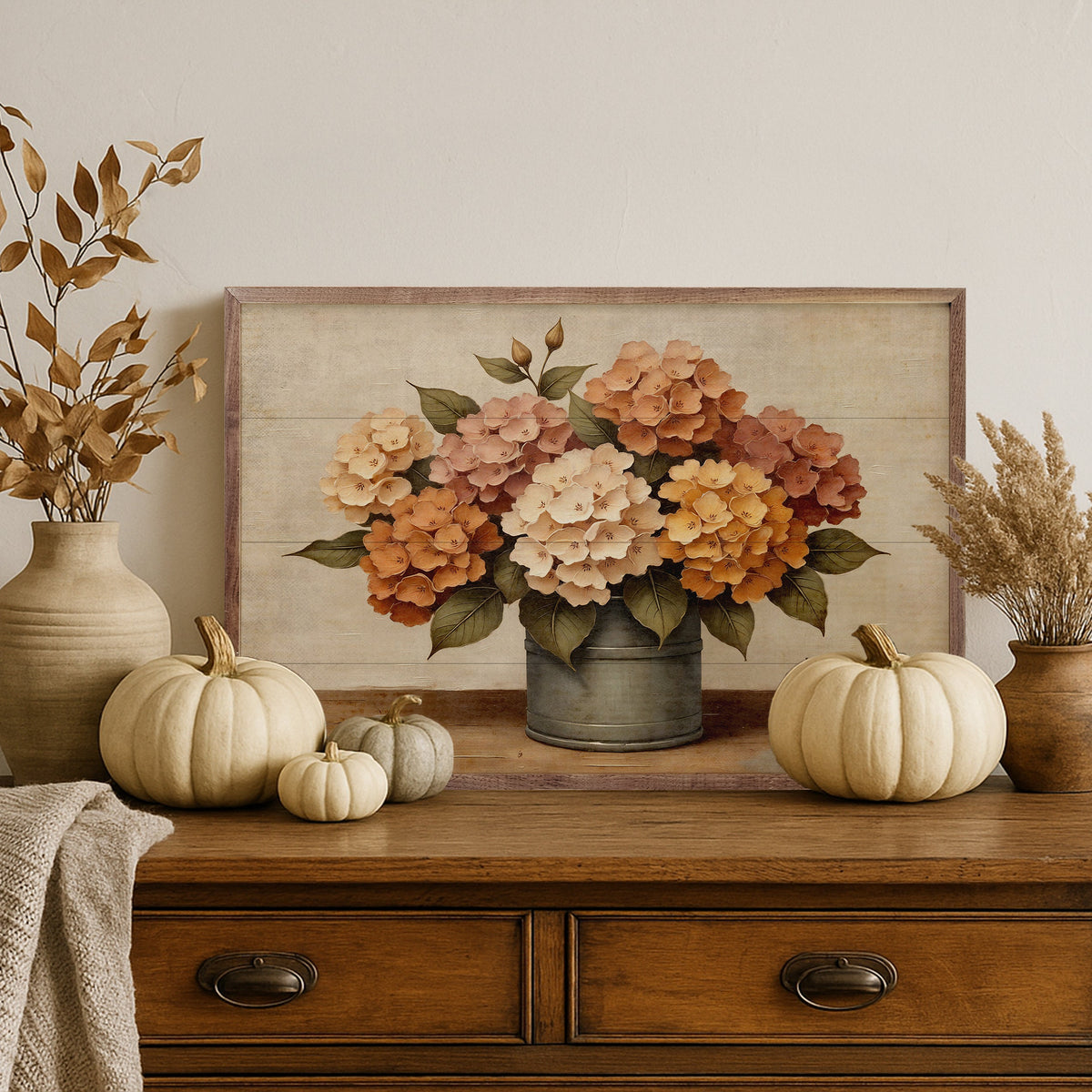 Hydrangea Fall Bouquet Wood Framed Print