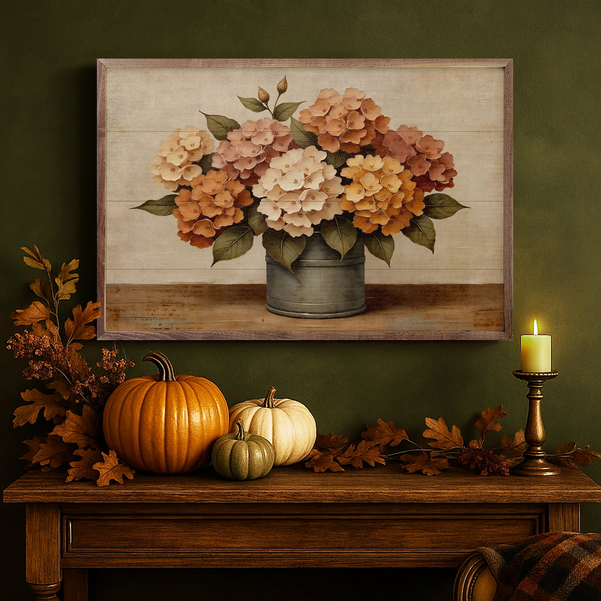 Hydrangea Fall Bouquet Wood Framed Print
