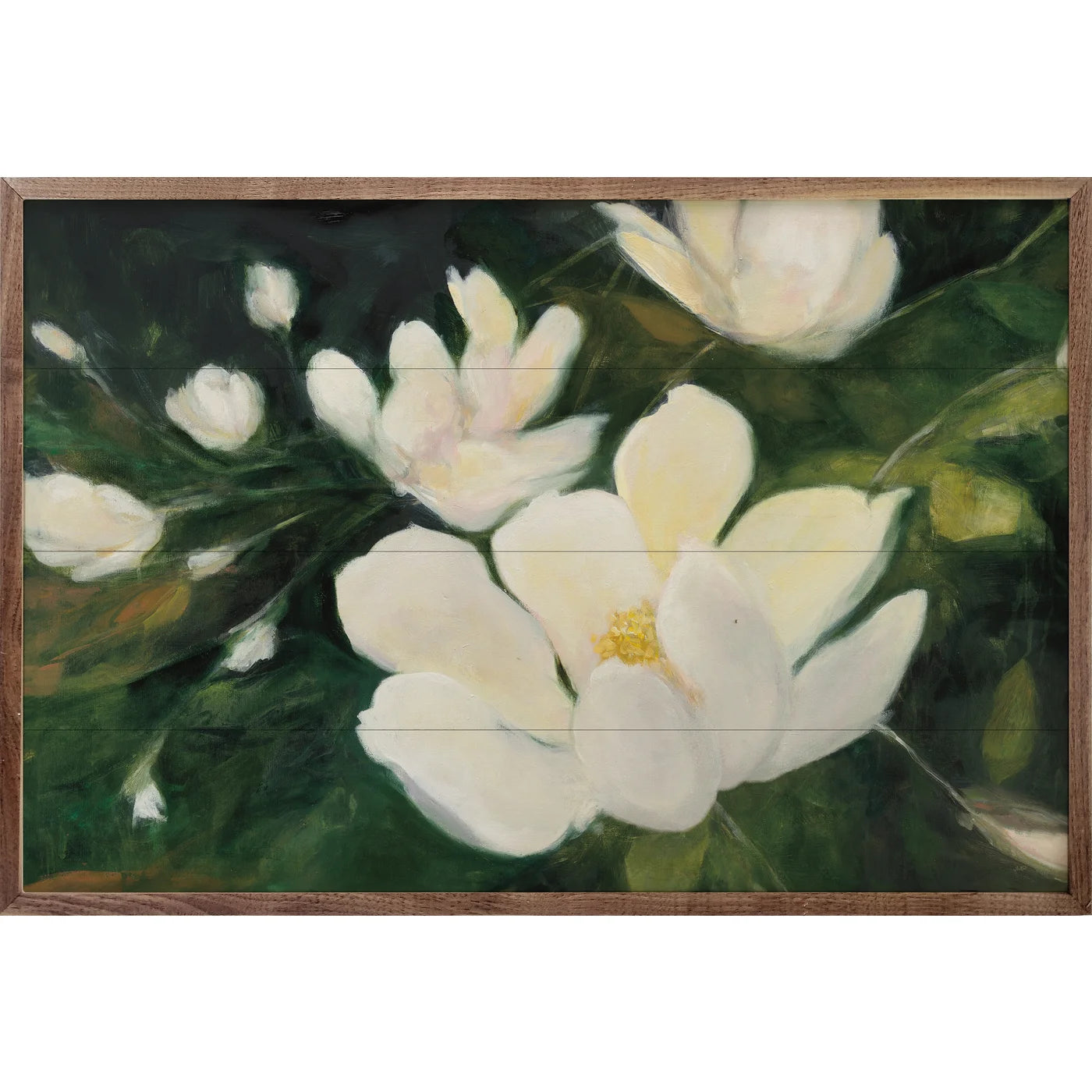 Magnolia Blooms Crop By Julia Purinton Wood Framed Print