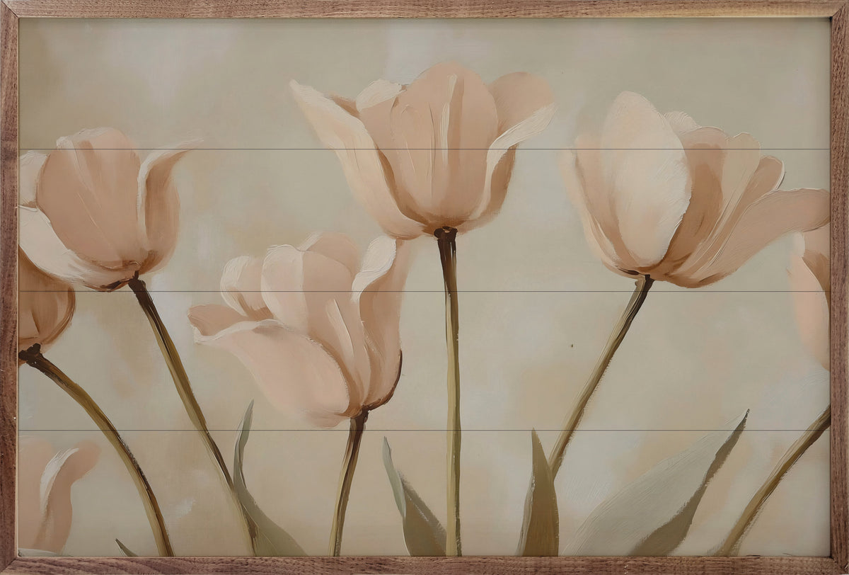 Pale Pink Poppies Wood Framed Print