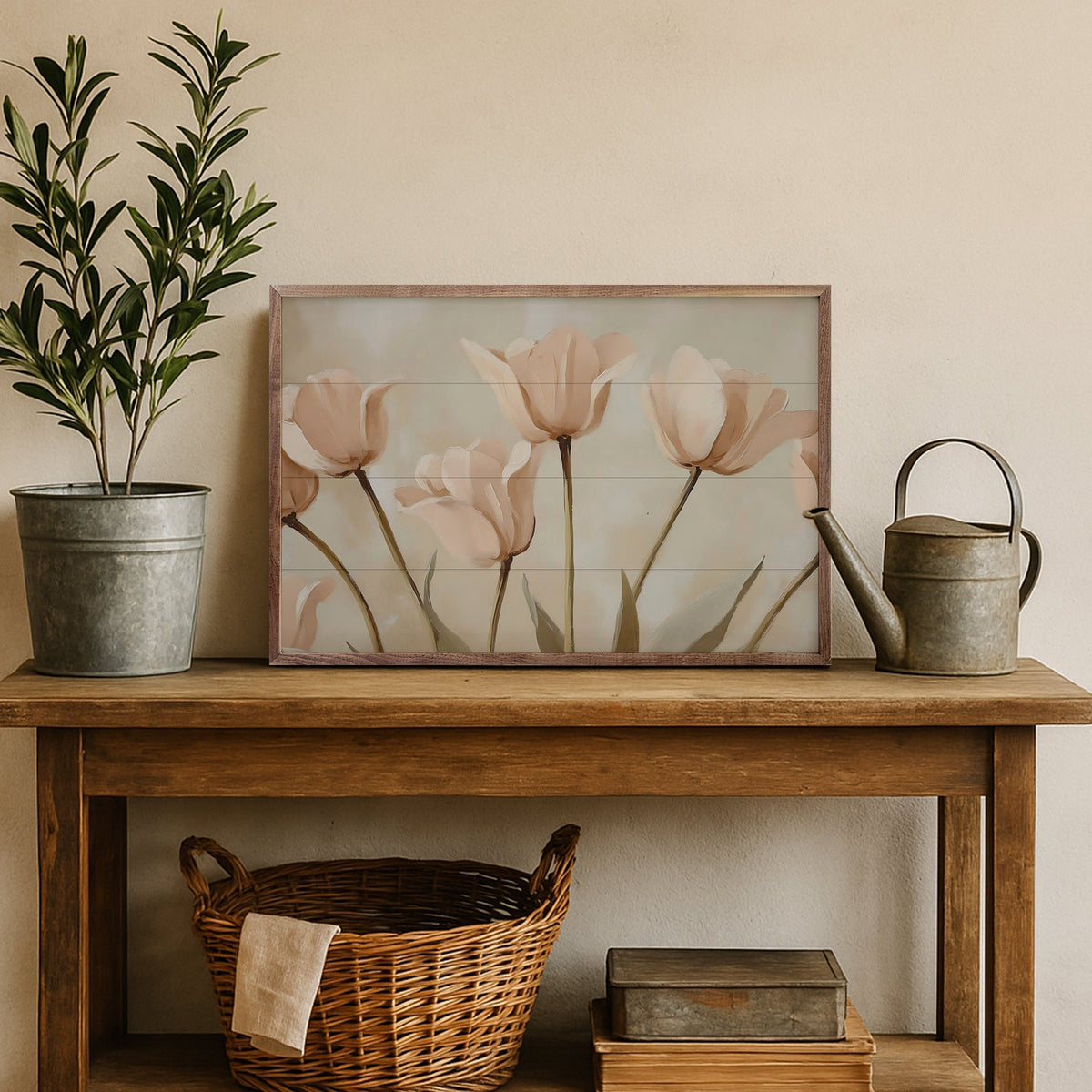 Pale Pink Poppies Wood Framed Print