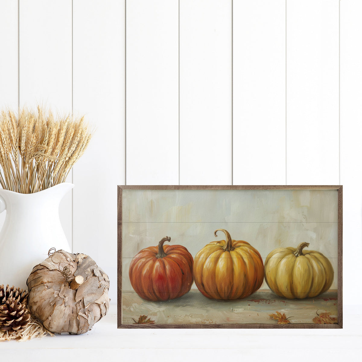 Pumpkin Trio Wood Framed Print