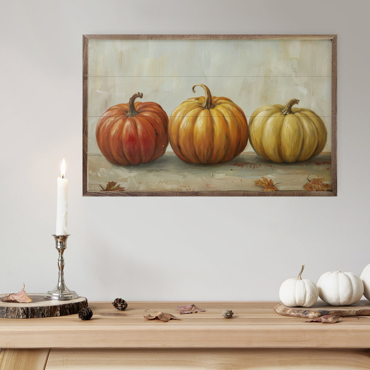 Pumpkin Trio Wood Framed Print