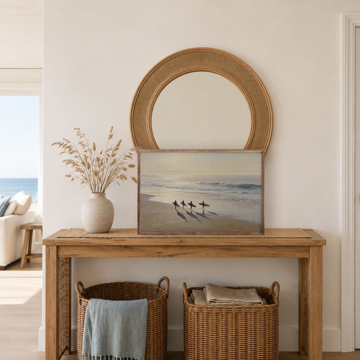 Surfers Along The Tide Wood Framed Print