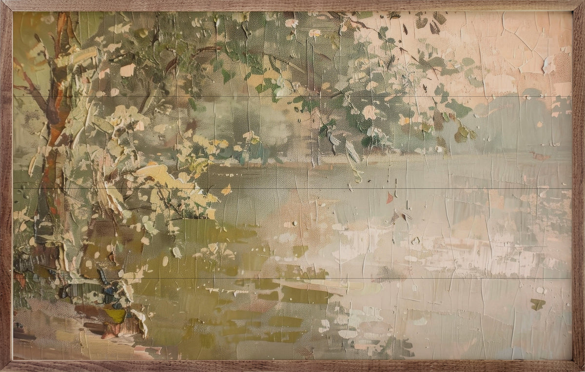 Vintage Waterside Wood Framed Print