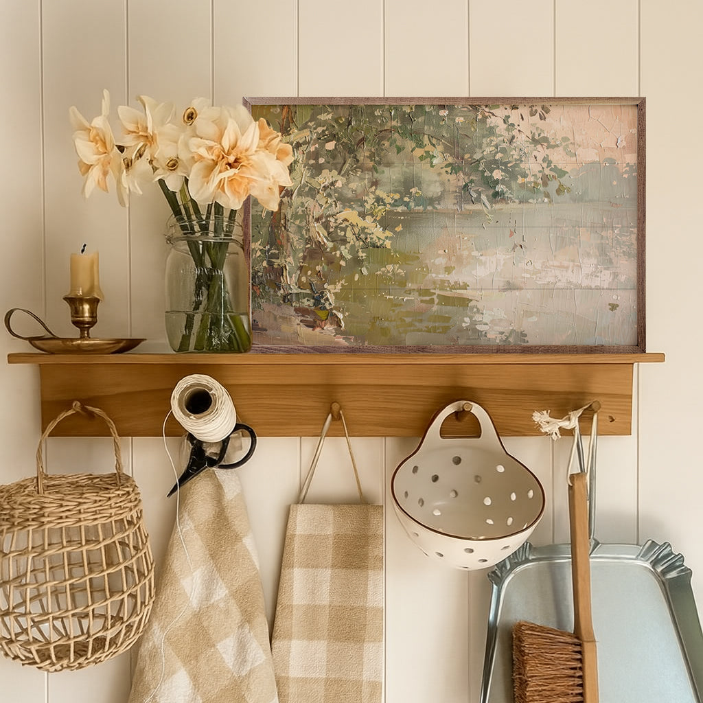 Vintage Waterside Wood Framed Print
